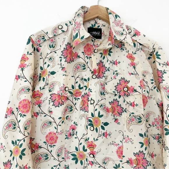 House of Aama Mens 100% Silk Paisley Floral Button Up Western Shirt Small New - Picture 3 of 9
